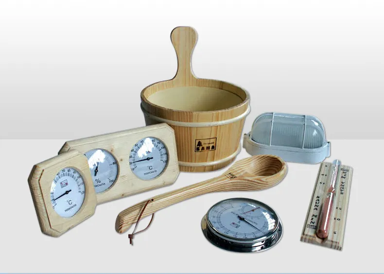 Temperature gauge and safety features installed in premium sauna cabin.