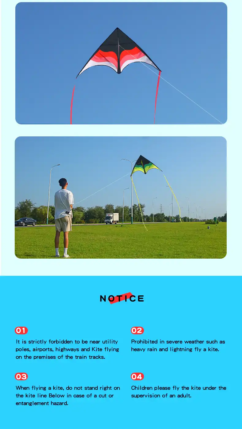Multiple color options of delta kites displayed showing green, yellow and pink varieties.