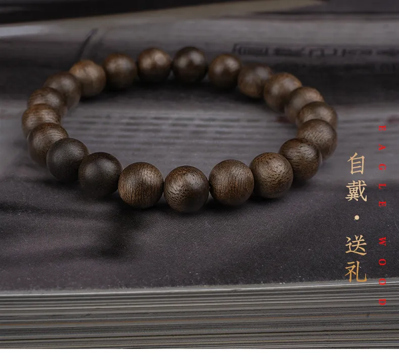 Premium meditation bracelet with authentic Nha Trang agarwood beads for spiritual practice.