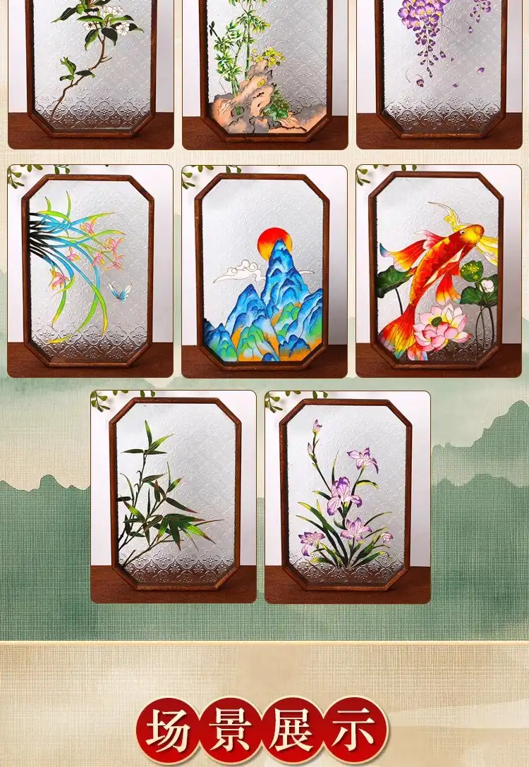 Multiple completed magnet designs showcasing variety of cultural patterns available.