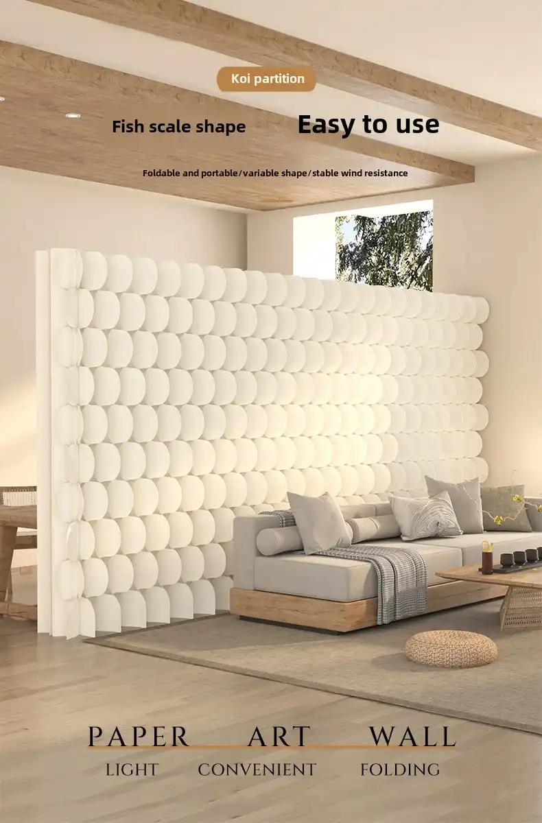 Mobile screen partition showing compact folded position for easy storage and transport.