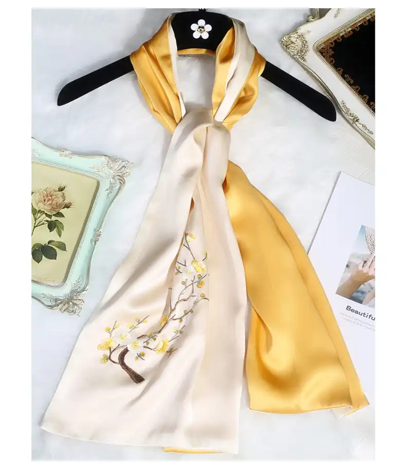 Womens silk scarf gift option featuring authentic Suzhou embroidery and luxury packaging.