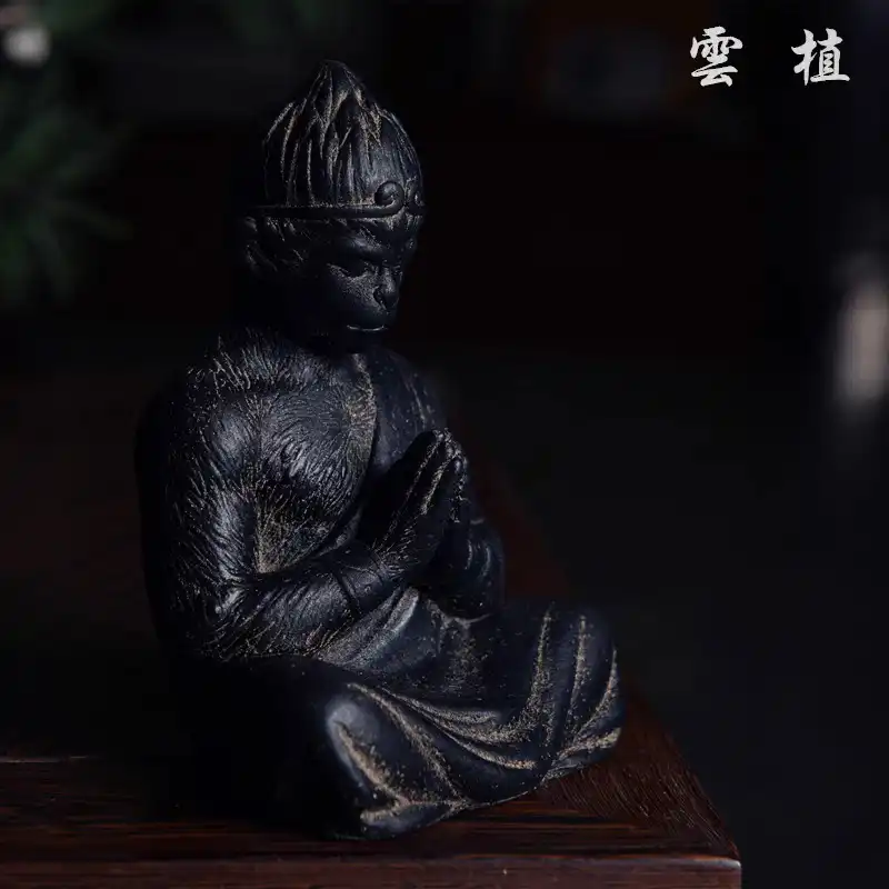 Multiple angle view of Black Myth Wukong stone statue showcasing complete figure details and artistic design.