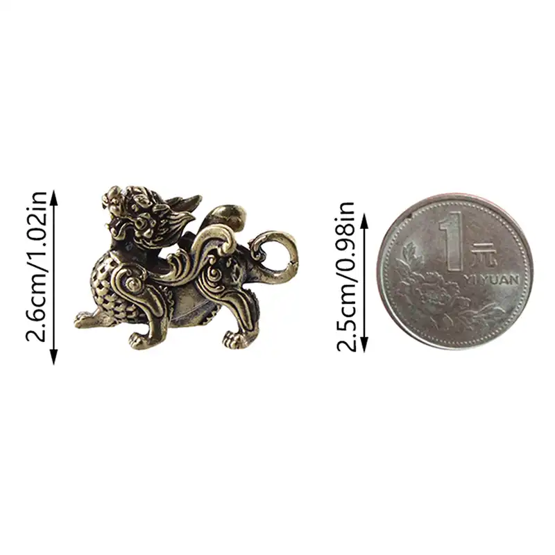 Front view of Chinese Kylin statue showing mythical creature details and brass finish quality.