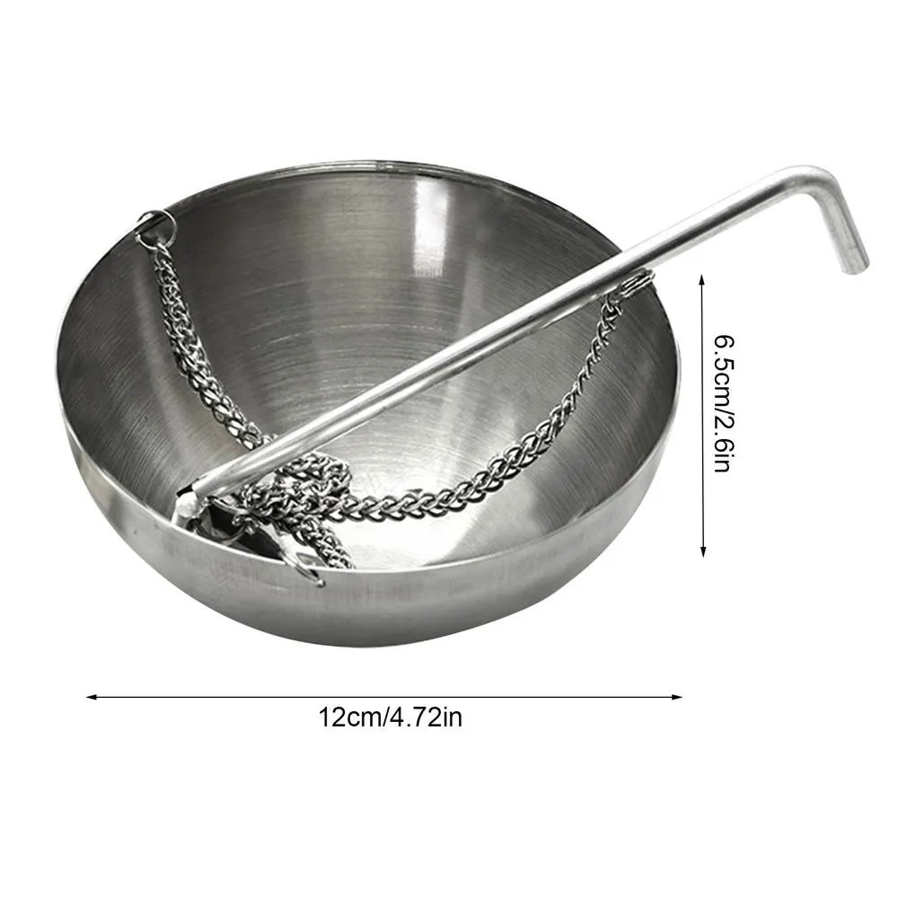 Premium stainless steel sauna oil diffuser bowl with brushed finish and chain attachment system.
