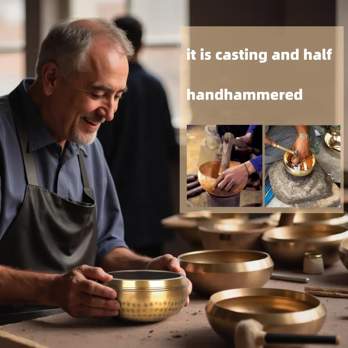 Yoga class demonstration with instructor using singing bowl for relaxation session.