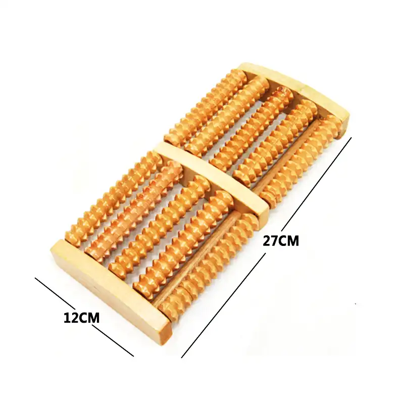 OIMG wooden foot massager for heel pain, used on floor..