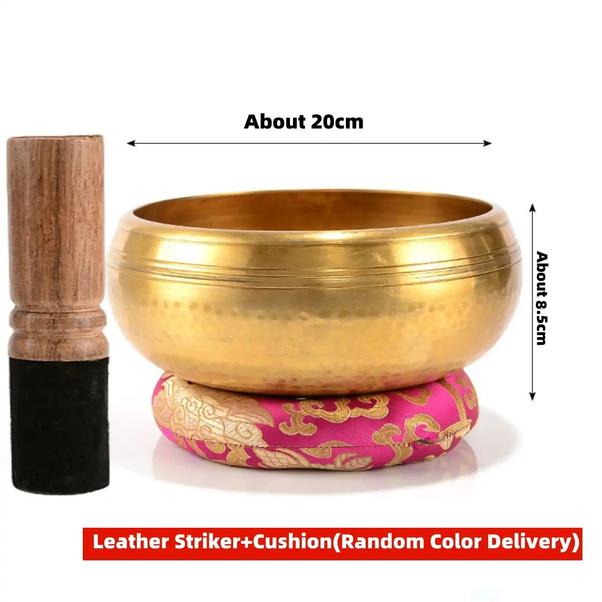 Gift packaging presentation of complete Tibetan singing bowl set with all accessories.