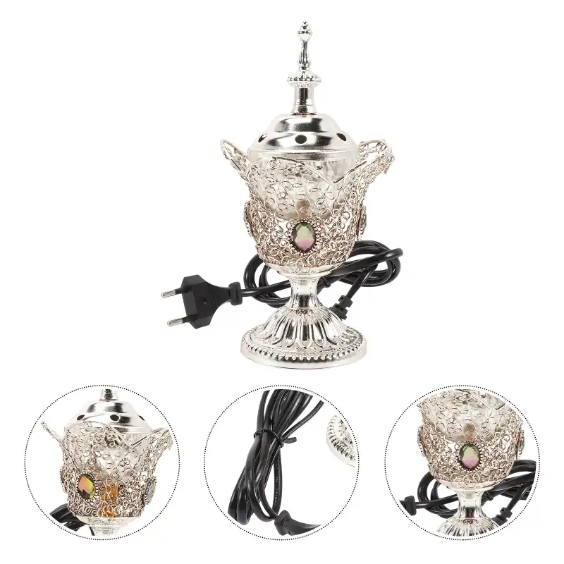 Electric perfume lamp with EU plug showing 220V compatibility and modern heating technology.