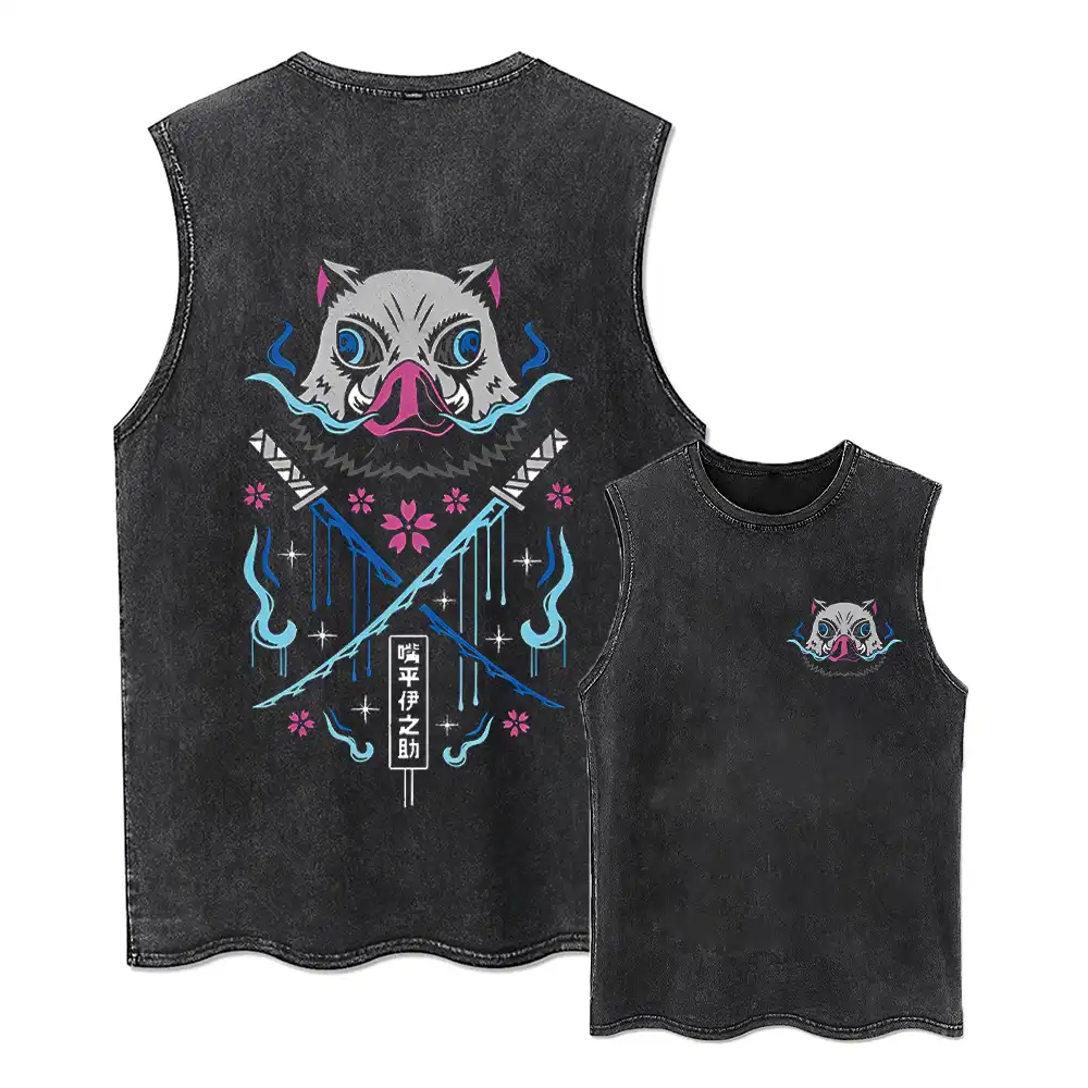 Anime-themed oversized T-shirt for men, shown with casual shorts..