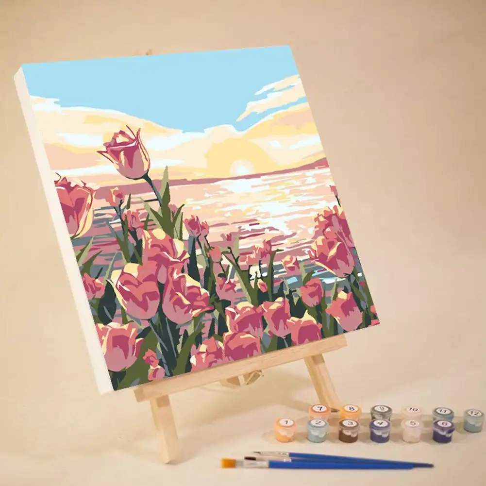 Finished sunset flower painting showing professional artistic quality.