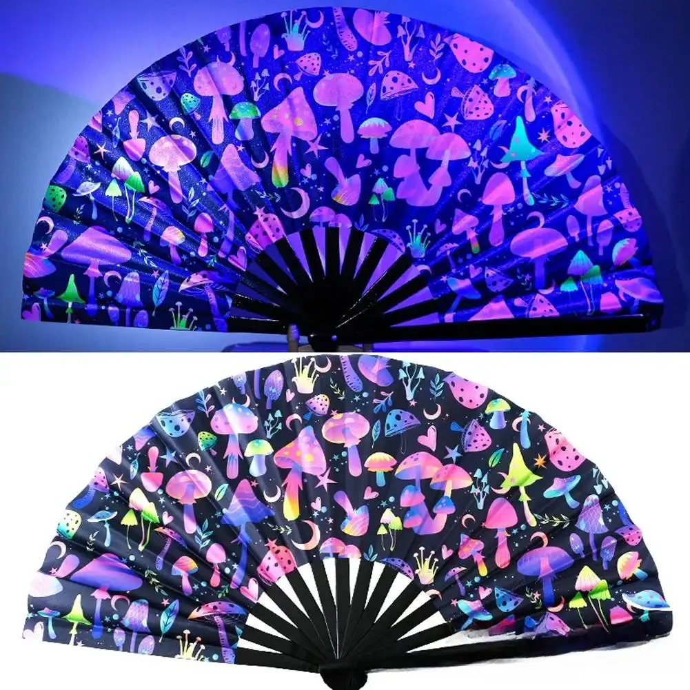 Fluorescent fan silhouette against colorful background emphasizing dramatic visual impact and artistic design appeal.
