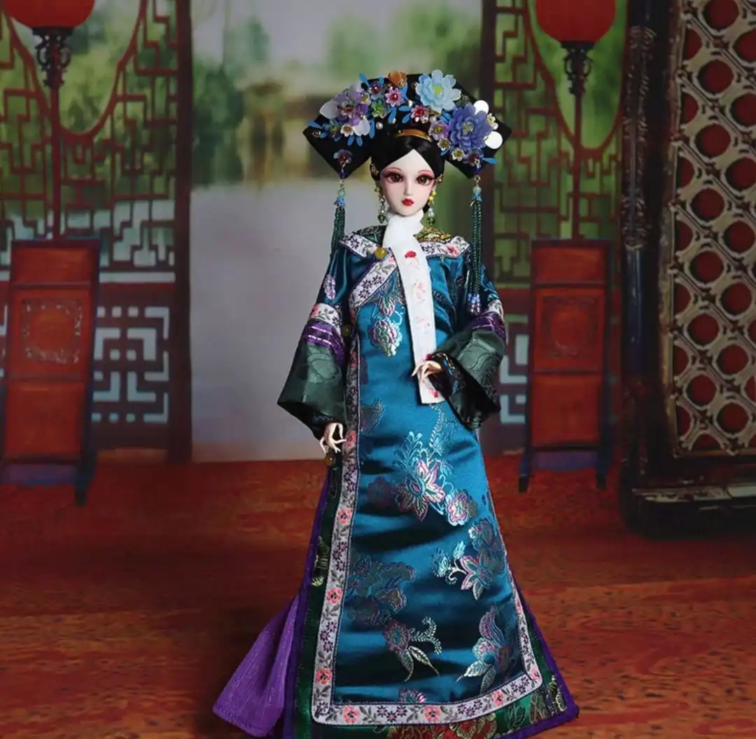 Fashion doll in standing pose showing complete Chinese costume proportions.