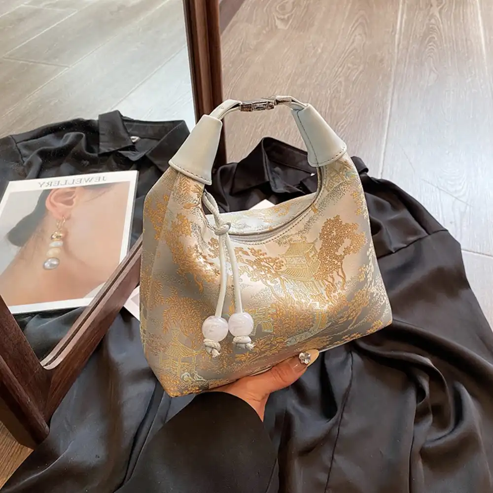 Canvas tote bag styled with cheongsam dress showing perfect cultural coordination.