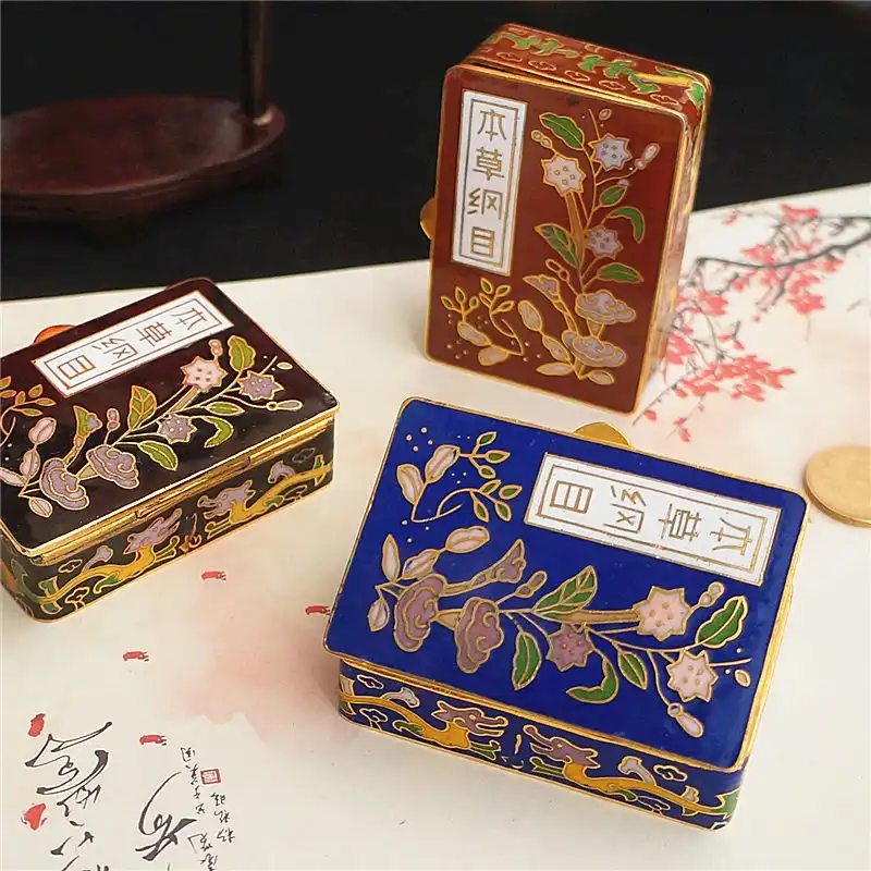 Natural lighting showcase of cloisonne box enamel brilliance and authentic vintage patina.