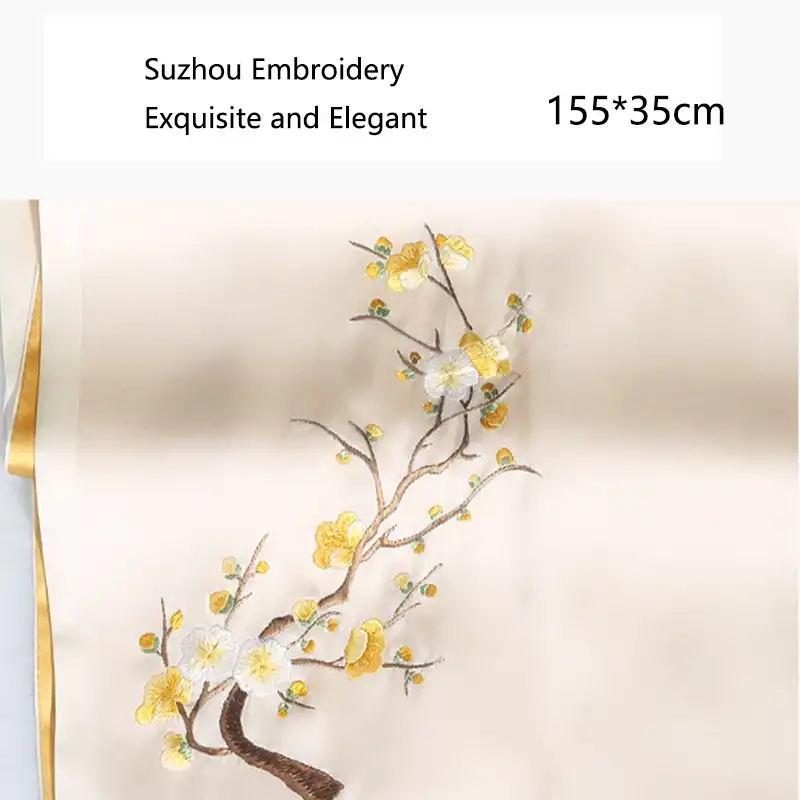 Traditional Chinese embroidery pattern close-up revealing intricate floral design elements.
