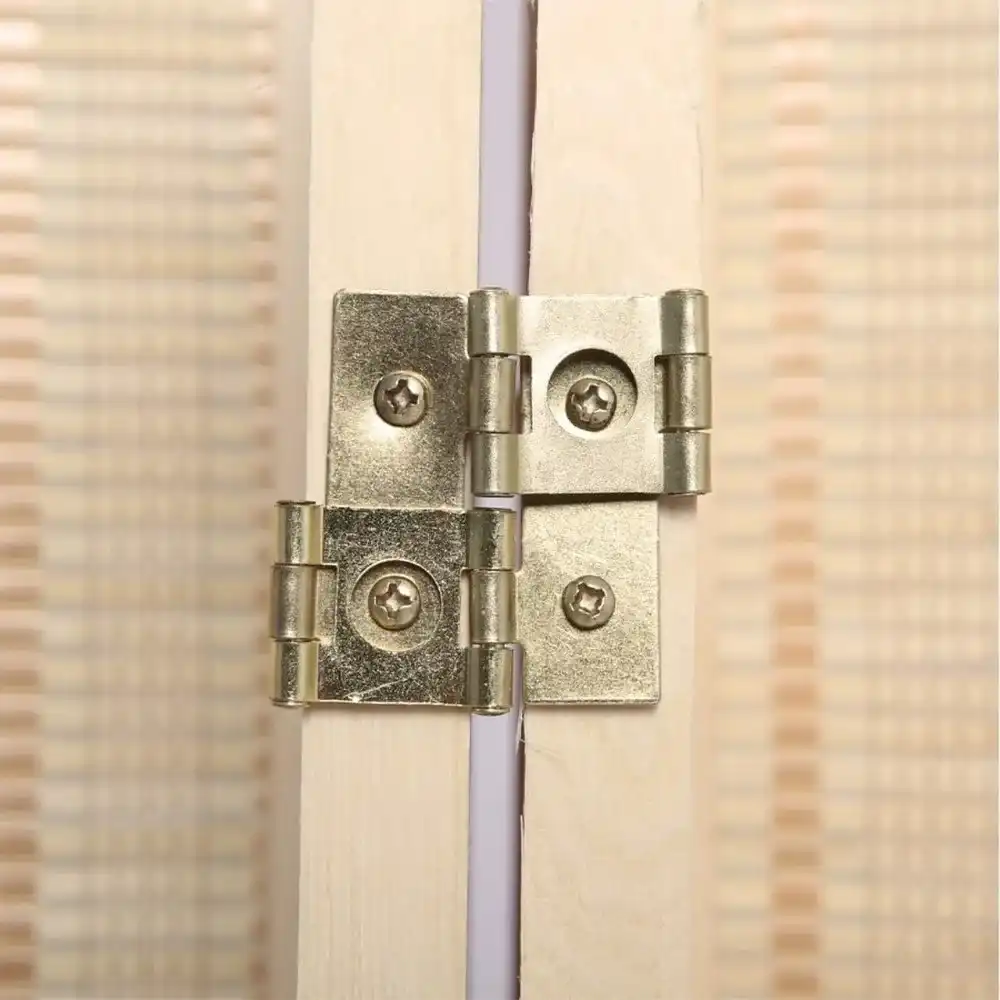 Office setting featuring natural finish bamboo room divider creating defined workspace privacy.