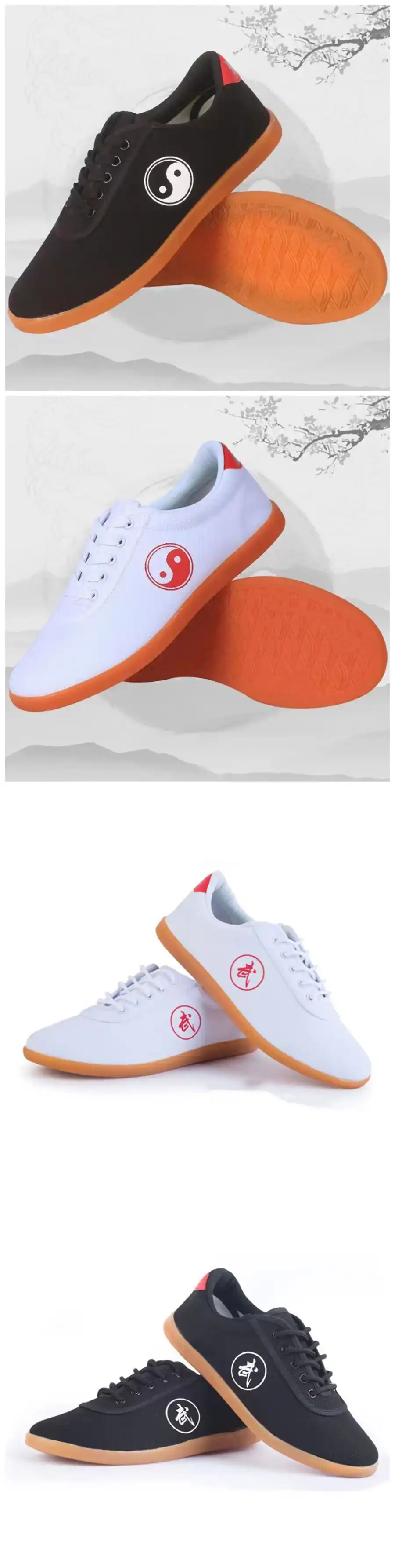 Unisex martial arts shoes being worn during tai chi practice session demonstration.