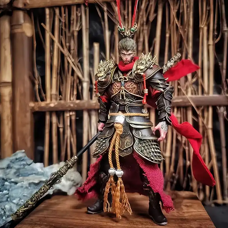 Close-up view of premium PVC construction and detailed facial features on Wukong collectible figure.