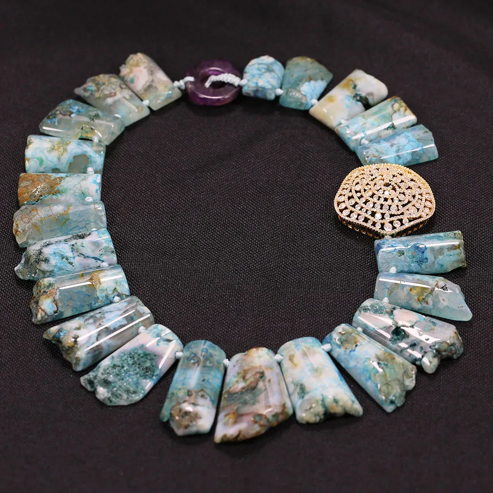Blue agate necklace product dimensions and weight showcase highlighting 285g handmade jewelry specs.