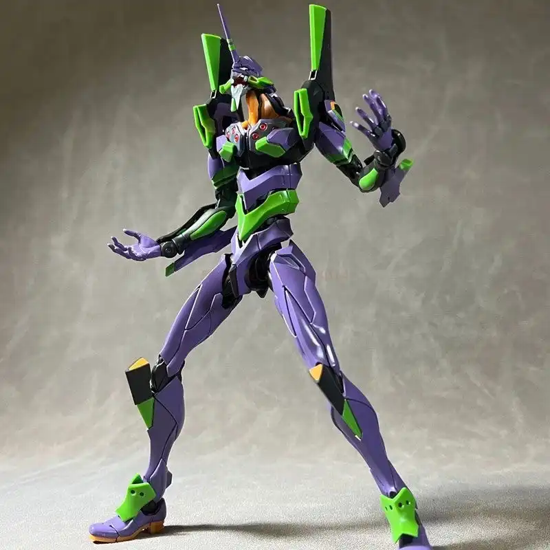 Bandai 1:144 Evangelion 01 kit, assembled on white background..