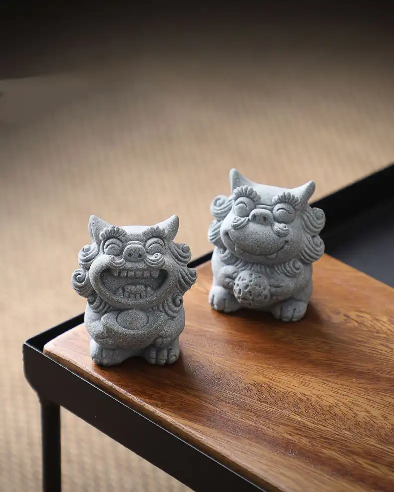 Stone foo dog statue gift set housewarming business opening feng shui decoration.