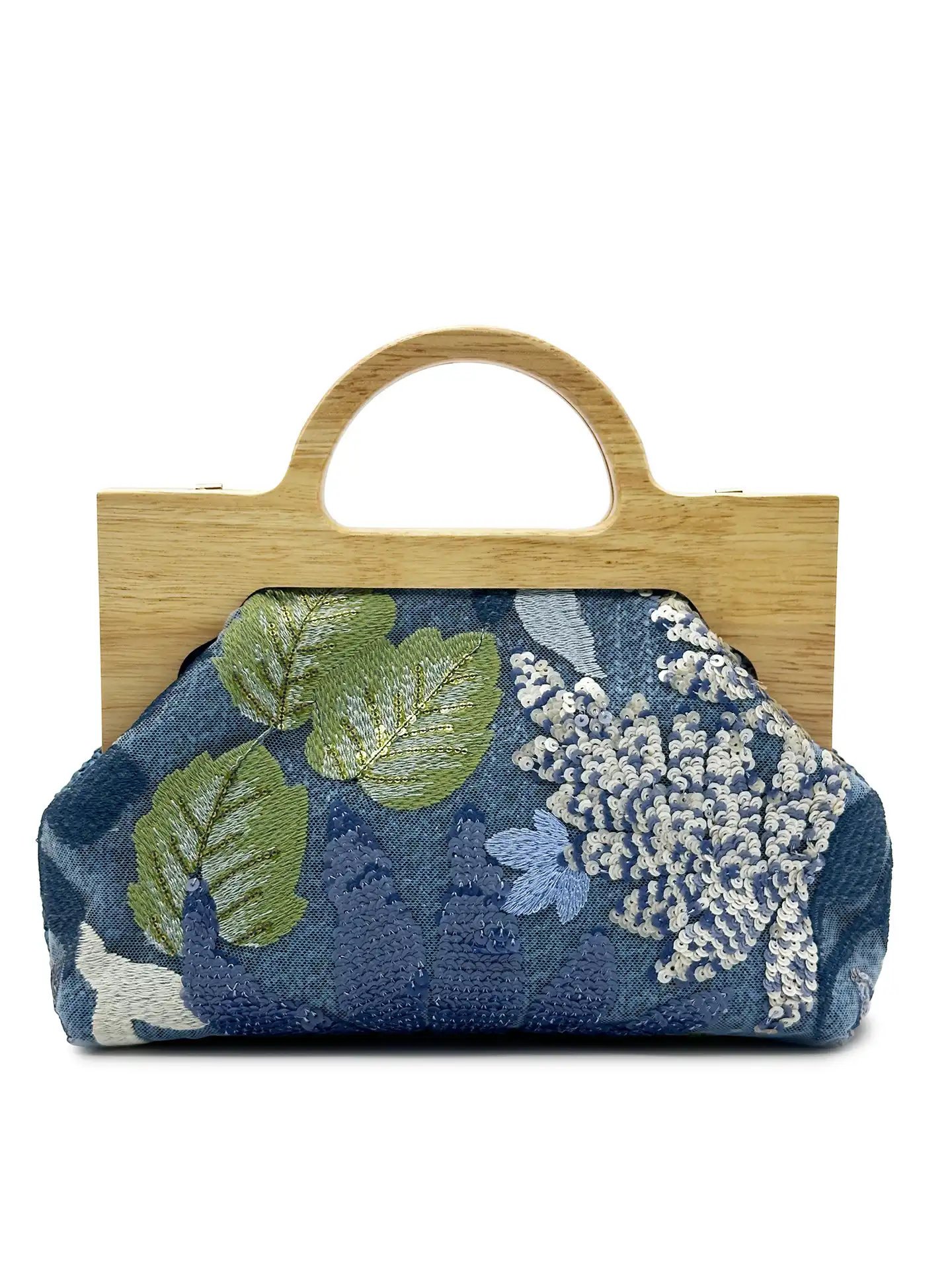 Complete product overview of sequined embroidery bag displaying all design elements and features.