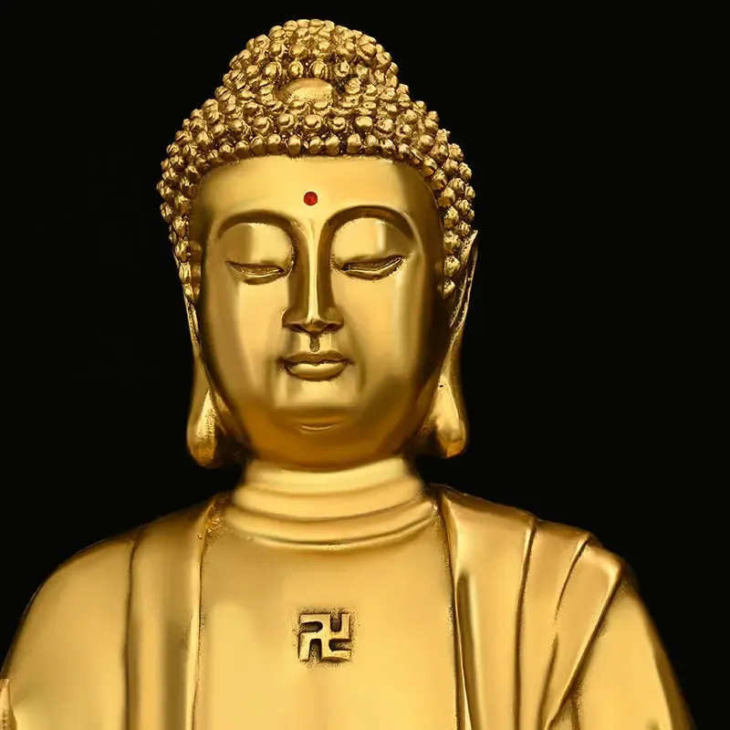 Hands holding Buddha statue demonstrating 1kg weight and quality copper construction.