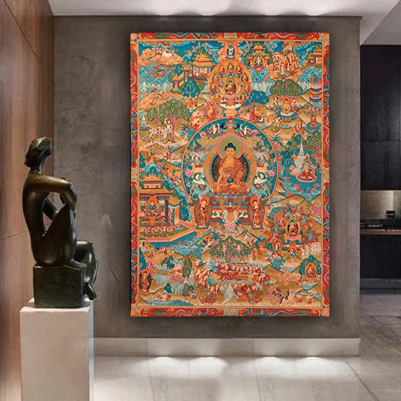 Modern style Buddhist canvas painting bringing spiritual energy to contemporary home decor.