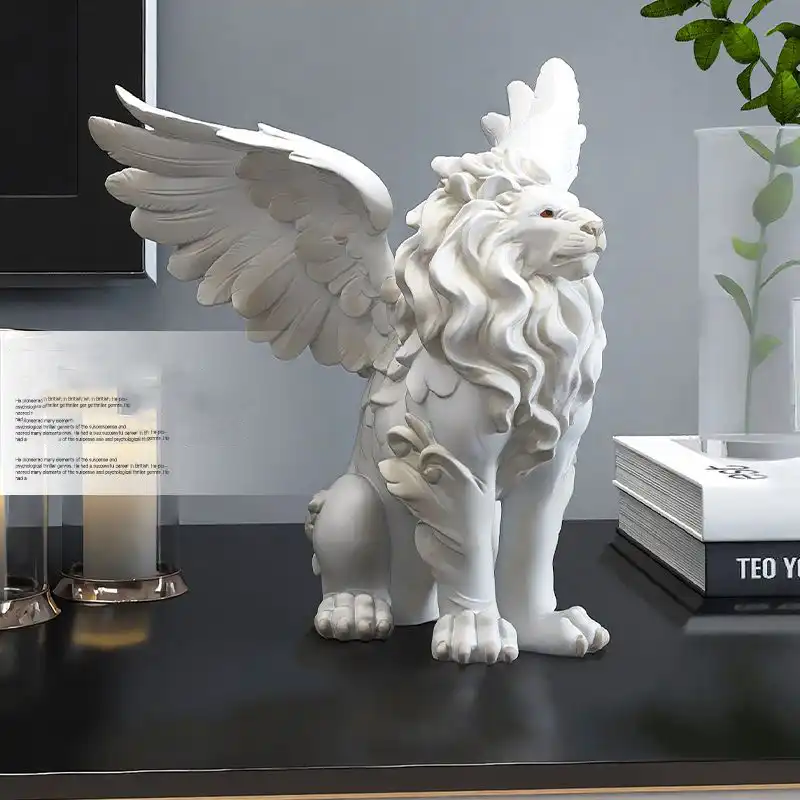 Lion sculpture in natural lighting highlighting color variations and surface textures.