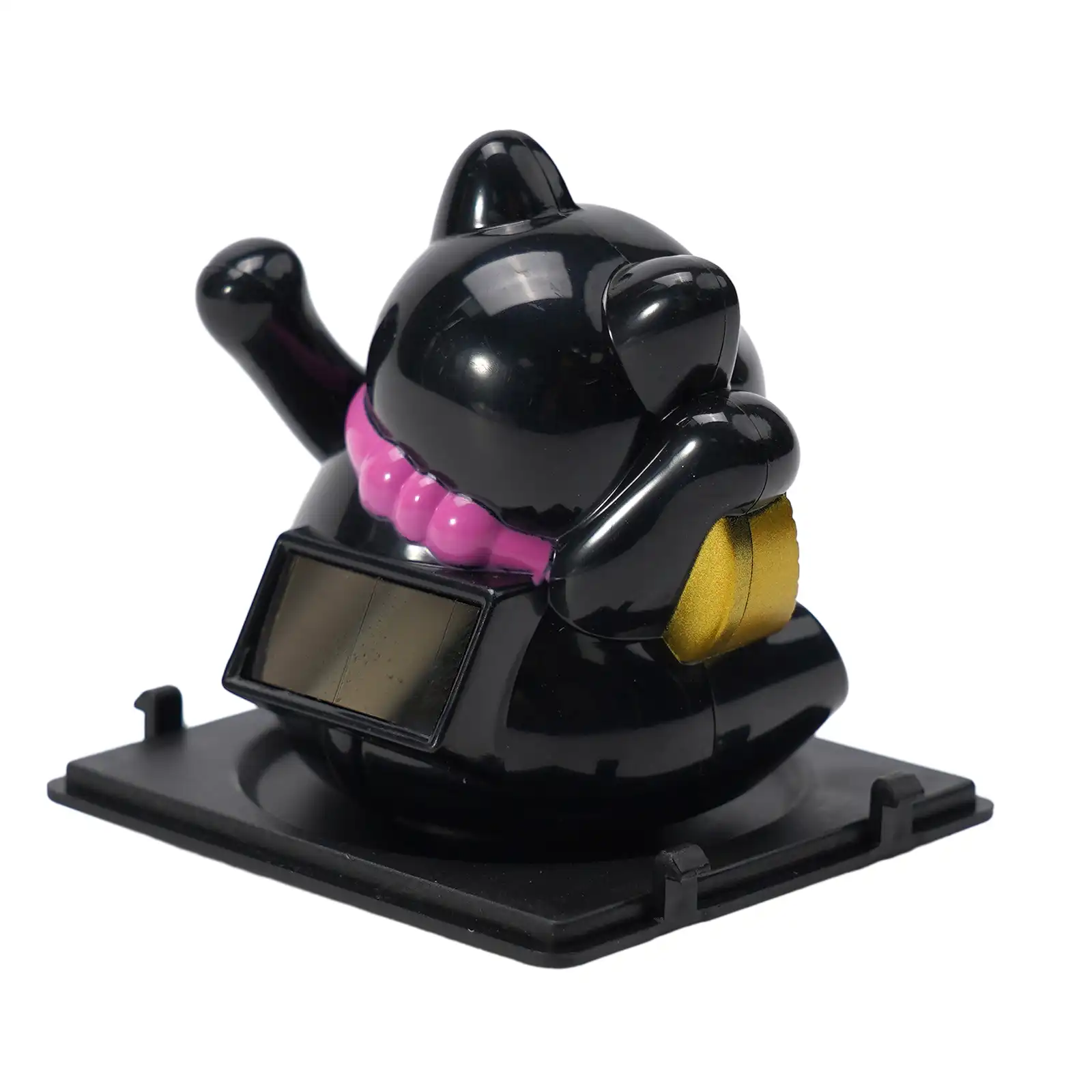Dashboard ornament showing how solar lucky cat enhances car interior aesthetics.