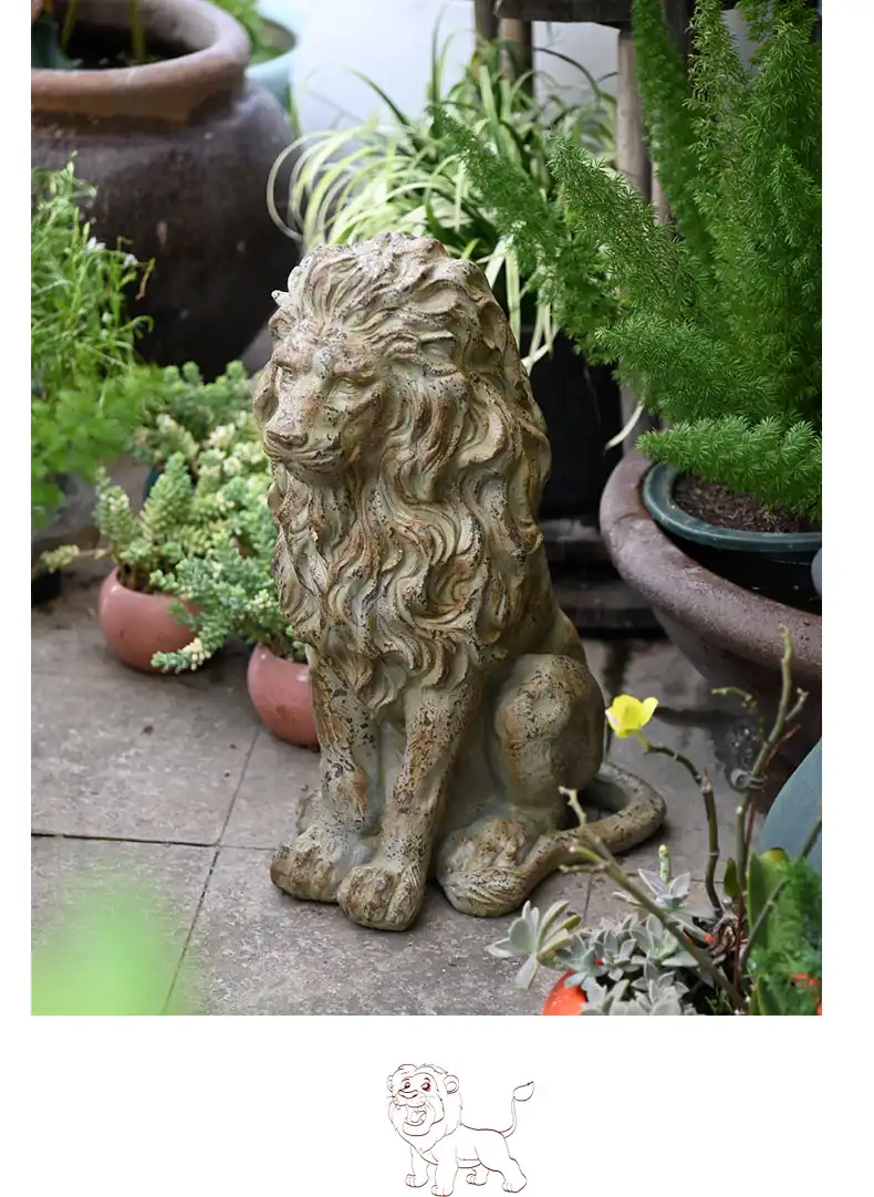 Garden lion decoration set arranged near home entrance showing courtyard styling options.