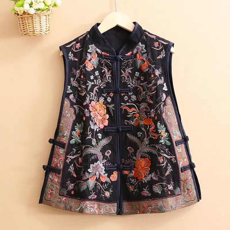 Vintage style vest showing authentic oriental design and classic proportions.