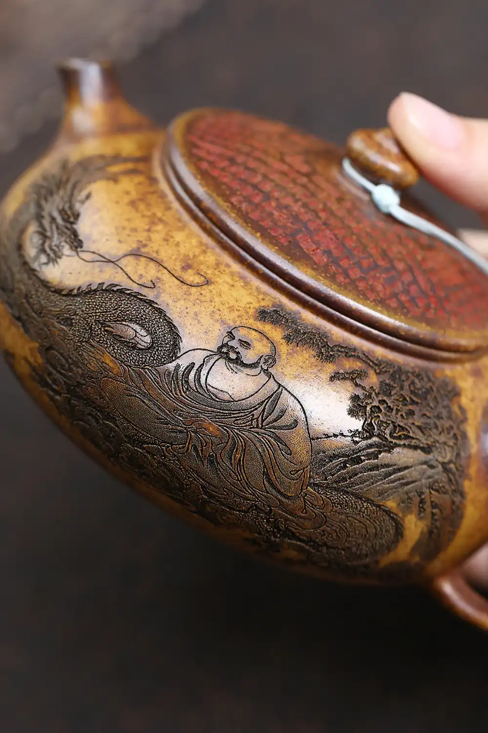 Authentic Chinese teaware collection featuring Arhat Hanjiang purple clay brewing vessel.