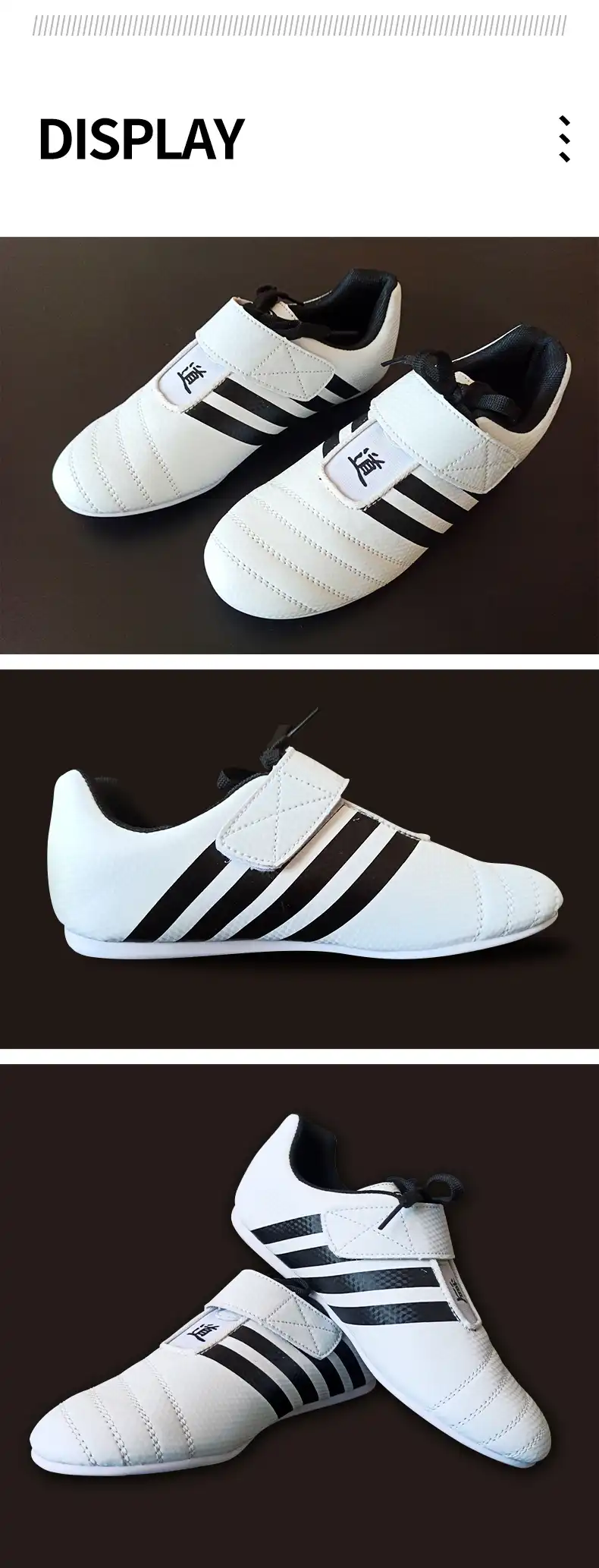 Multiple sizes of white kung fu shoes arranged showing unisex design for all practitioners.