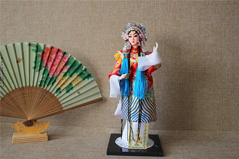 Collection display of Beijing Opera figurine doll as Chinese cultural home decoration.