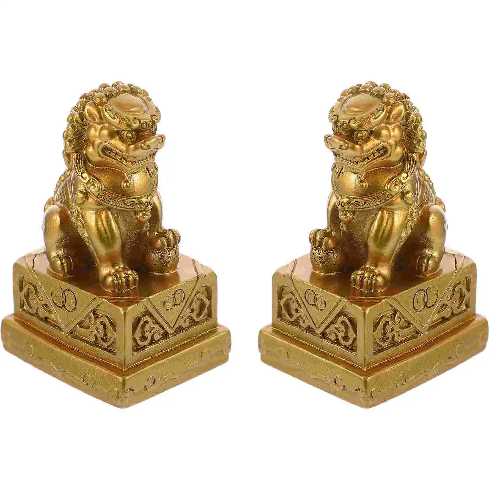 Side angle view of lion statue showing three-dimensional sculpted design and premium golden coating finish.