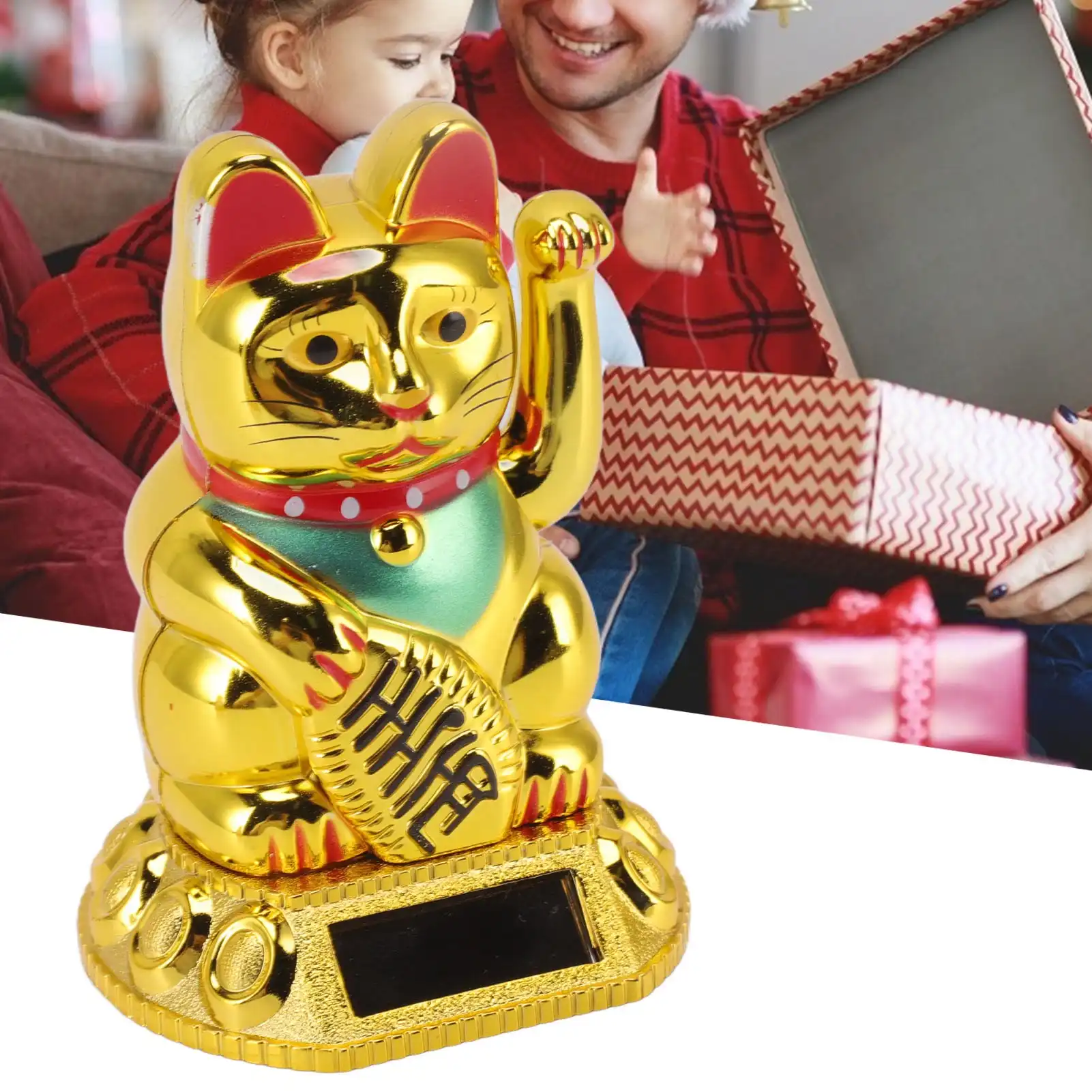 Gift giving scenario showing lucky cat as meaningful present for special occasions.