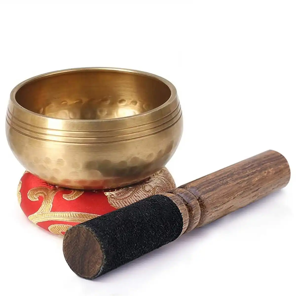 Authentic Tibetan prayer bowl with Buddhist symbols used in monastery meditation practices.
