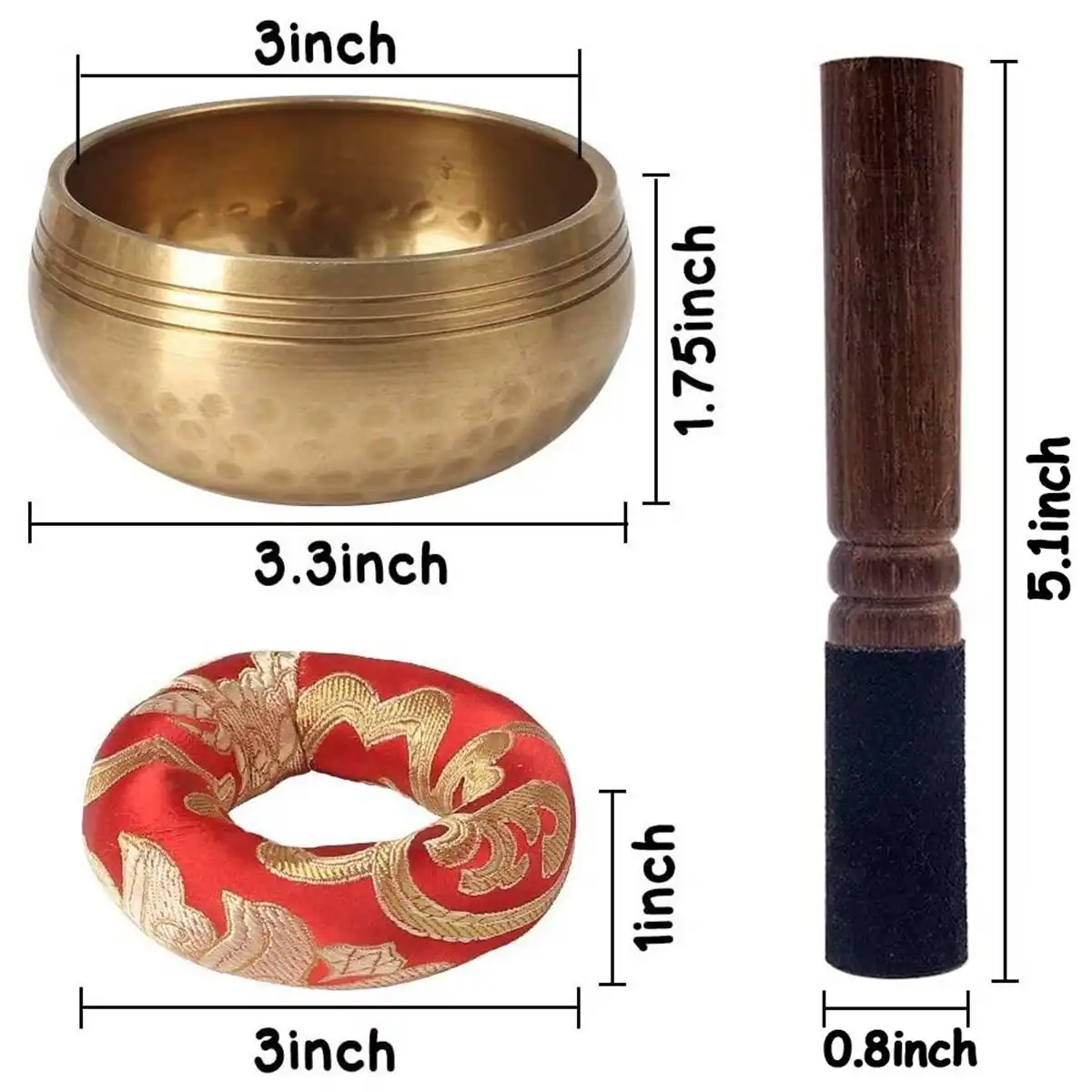 Gift presentation of complete Nepal singing bowl set with all accessories beautifully arranged.