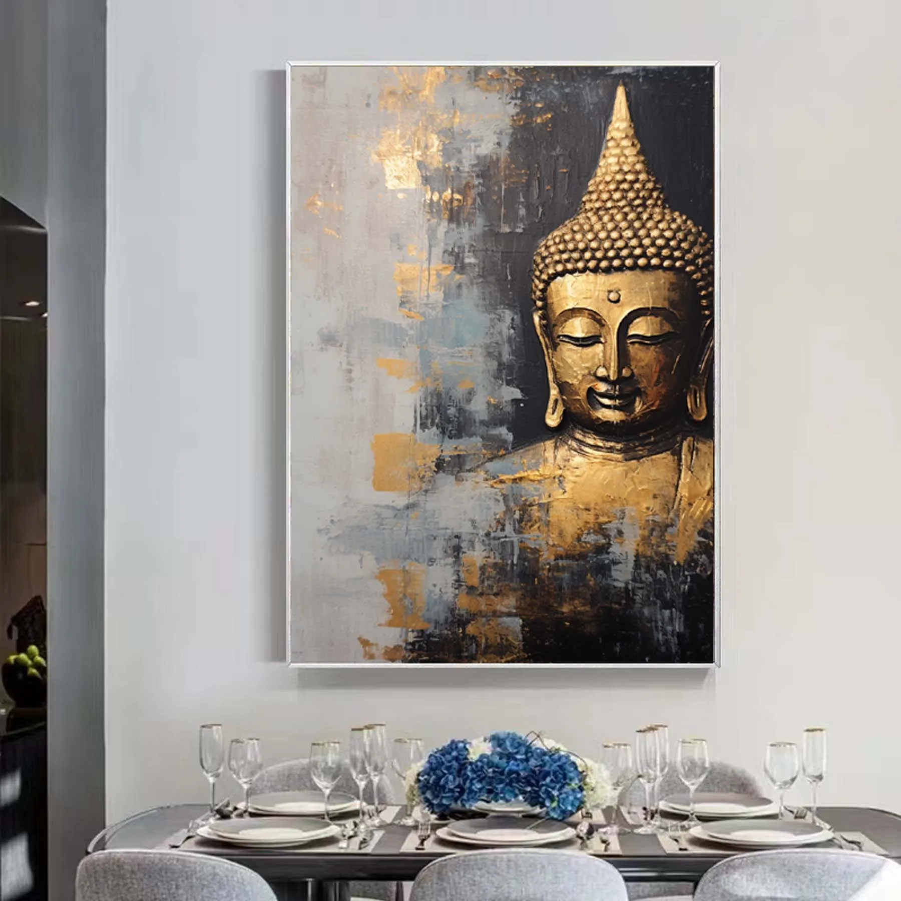 Buddha statue canvas art multiple angles abstract zen wall decoration modern home styling.