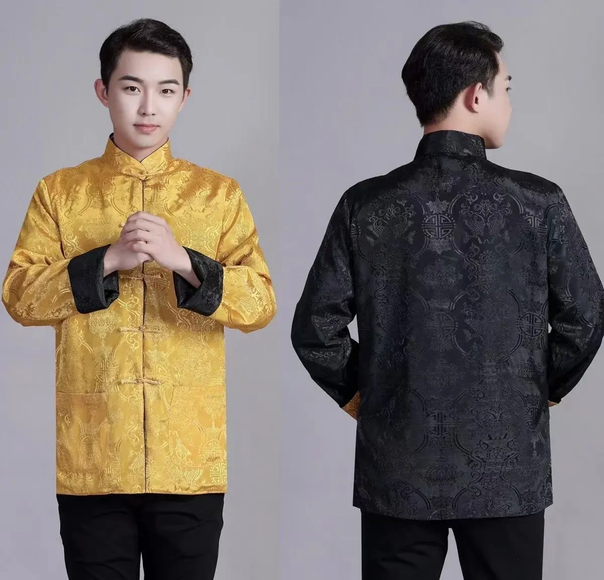 Tang suit jacket laid flat showing construction details and traditional Chinese clothing features.