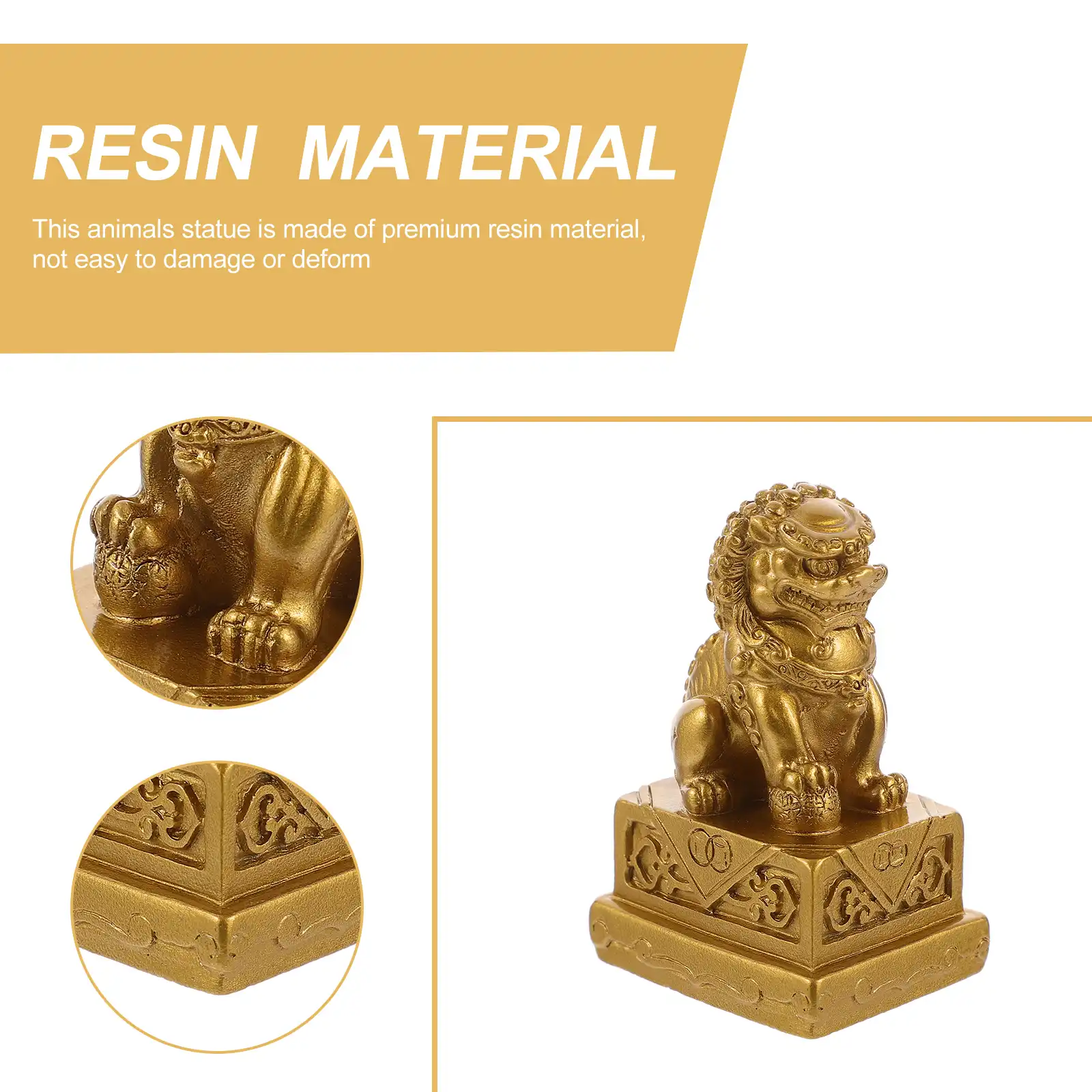 Golden lion figurines displayed in living room setting demonstrating versatile home decoration applications.