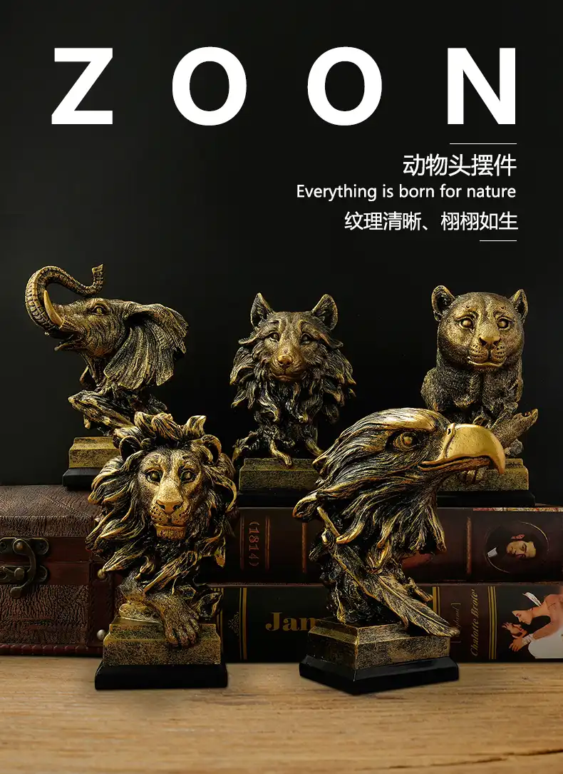 Close-up detail of resin lion sculpture highlighting quality craftsmanship and finishing work.