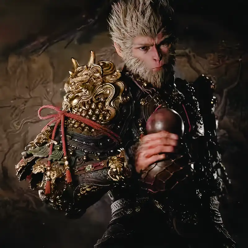 Black Myth Wukong figurine in desktop decoration setting with office and home display examples.