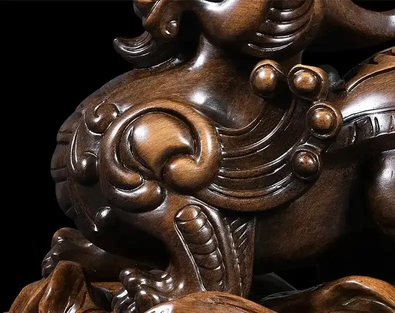 Resin Pixiu wealth statue showing front view with detailed facial features and authentic cultural symbolism.