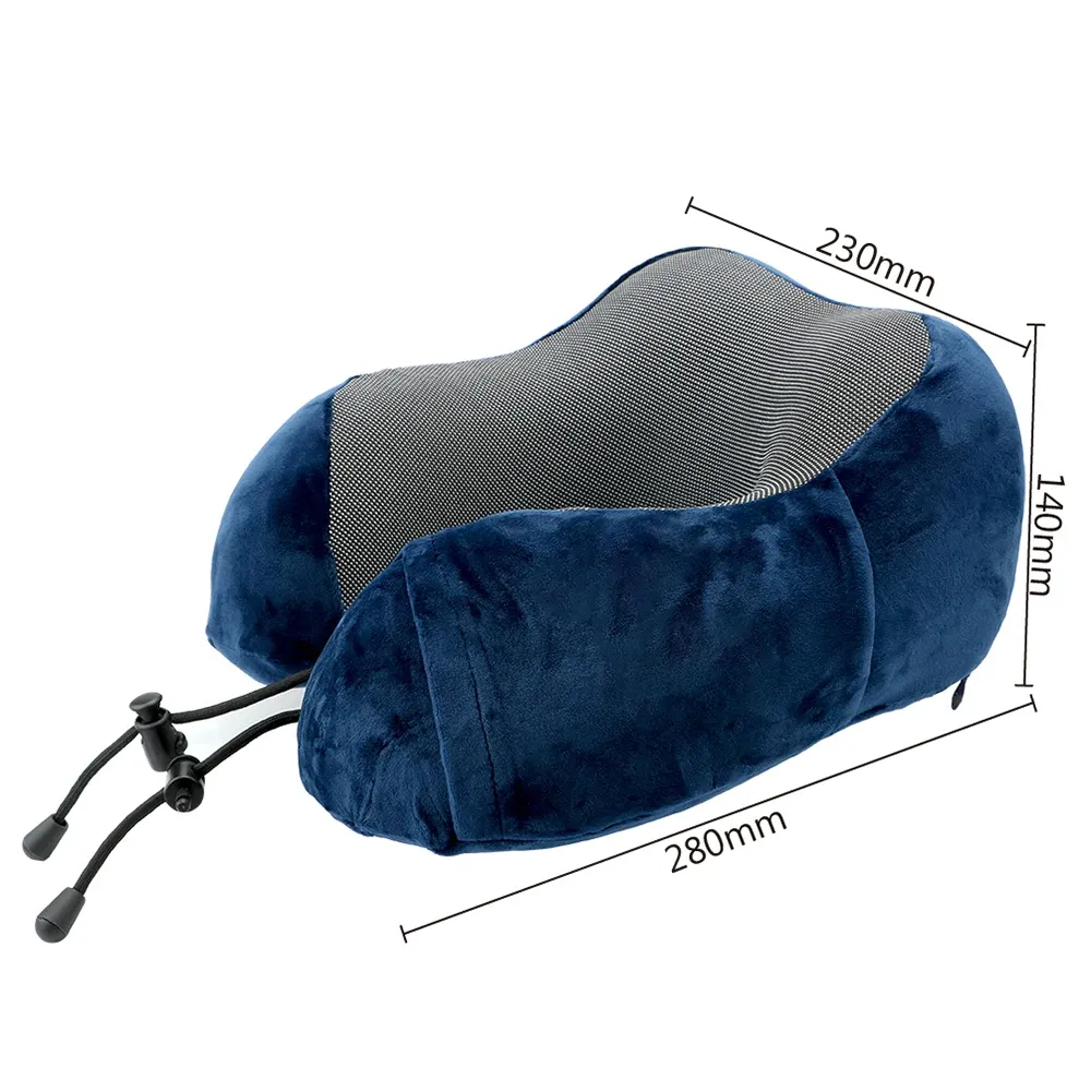 Travel pillow compressed for storage showing space-saving design for efficient packing.
