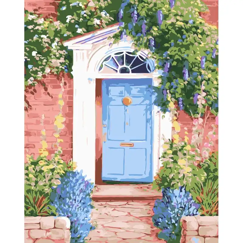 RUOPOTY door landscape paint by numbers kit 40x50cm with linen canvas and acrylic paints.