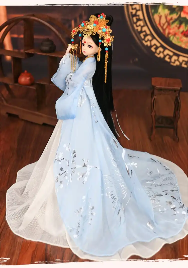 Complete hanfu ancient costume princess doll set ready for display or gift giving.