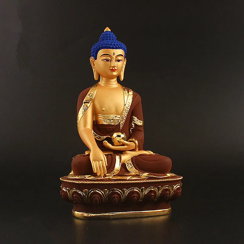 Full size comparison 21cm Buddha statue next to everyday items showing perfect desk decoration.